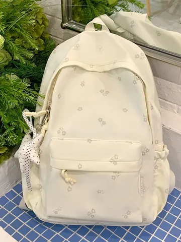 Women Floral Printed Fashion Backpack Large Capacity Student School Bag With Star Pendant For Outdoor Travel Casual Daypack
