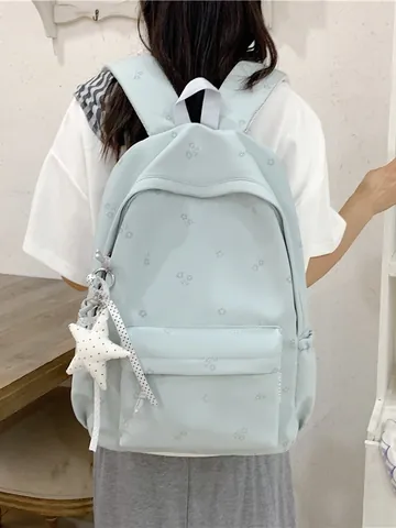 Women Floral Printed Fashion Backpack Large Capacity Student School Bag With Star Pendant For Outdoor Travel Casual Daypack