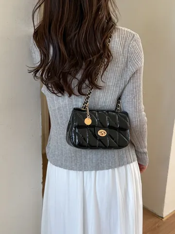 Vintage Doorgestikte Ruit Ketting Crossbody Tas Voor Dames Luxe PU Leer Kleine Vierkante Schoudertas Met Flap Dagelijkse Handtas