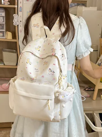 Japanese Fresh Cartoon Pony Backpack Waterproof Large Capacity School Bag For Teens Girls Travel Bag With Plush Pendant