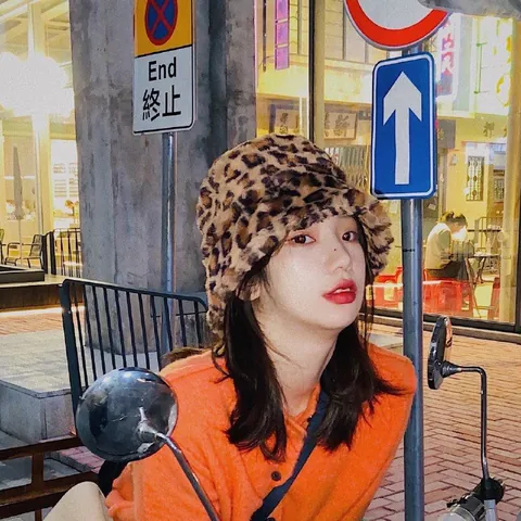Women Winter Faux Fur Bucket Hat Leopard Print Thick Warm Plush Fisherman Hat Soft Korean Style Cloche Basin Cap For Outdoor Daily