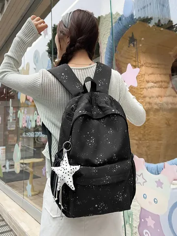 Nylon Star Print Backpack For Women Waterproof Travel School Bag Fashion Embroidery Laptop Backpack Casual Rucksack