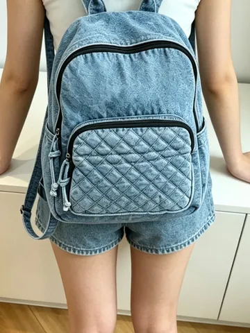 Damen Fashion Denim Rucksack Große Kapazität Gesteppt Lässige Reisetasche Für Pendeln Outdoor Trip Studenten Schultasche