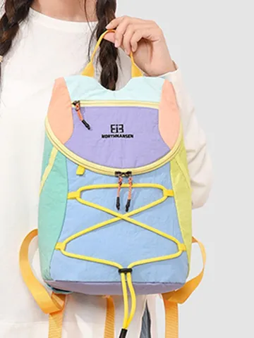 Damen Farbblock Rucksack Leicht Wald-Stil Lässig Outdoor Sport Schultasche Kontrastfarbe Nylon Tagesrucksack