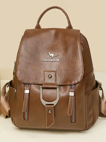 Zaino da Donna in Pelle PU Retrò Grande Capacità Minimalista Zaino da Viaggio per Pendolari Zaino alla Moda con Trama Litchi e Cuciture