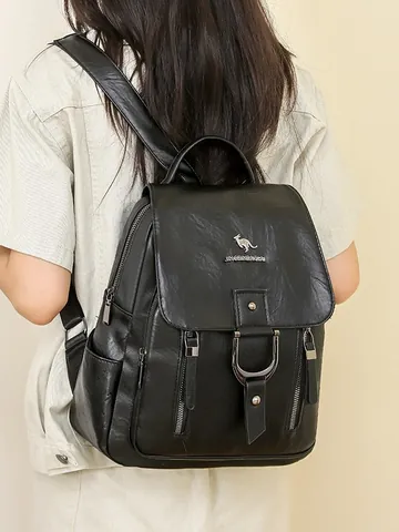 Zaino da Donna in Pelle PU Retrò Grande Capacità Minimalista Zaino da Viaggio per Pendolari Zaino alla Moda con Trama Litchi e Cuciture