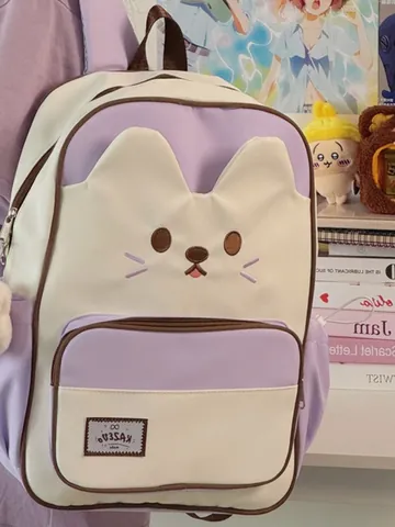 Cute Cat Ear Backpack For Girls Large Capacity Contrast Color School Bag With Plush Pendant Kawaii Student Travel Daypack