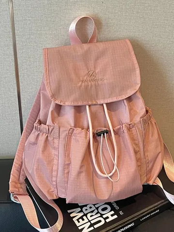 Mochila con Cordón de Arrugas para Mujer a la Moda Bolso de Hombro de Poliéster Impermeable para Mochila Escolar de Estudiantes