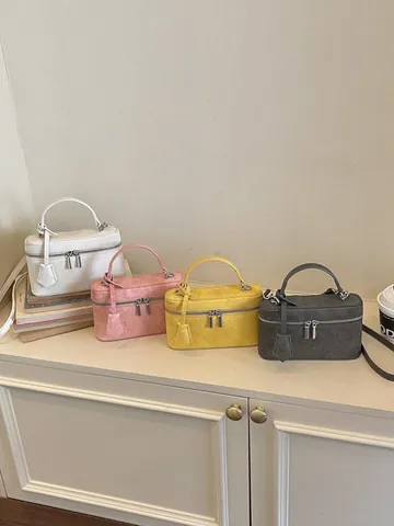 Women's Fashion Mini Box Bag PU Leather Makeup Crossbody Shoulder Bag Small Square Handbag With Double Zipper For Daily Match