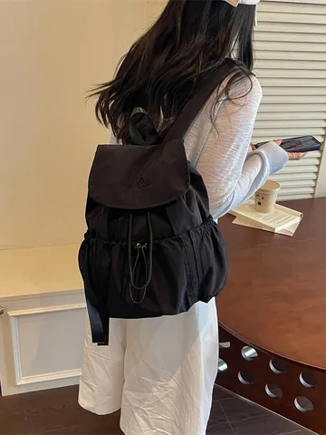 Mochila con Cordón de Arrugas para Mujer a la Moda Bolso de Hombro de Poliéster Impermeable para Mochila Escolar de Estudiantes