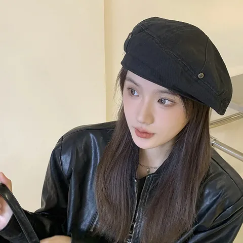 Women Retro Denim Beret Hat Vintage Washed Distressed Painter Hat Newsboy Cap Fashion Solid Color Accessories