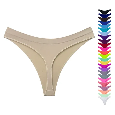 Women's Seamless Thong Mid-Low Waist Sports T-Back Underwear Nylon Spandex Elastic Fitness Bottom