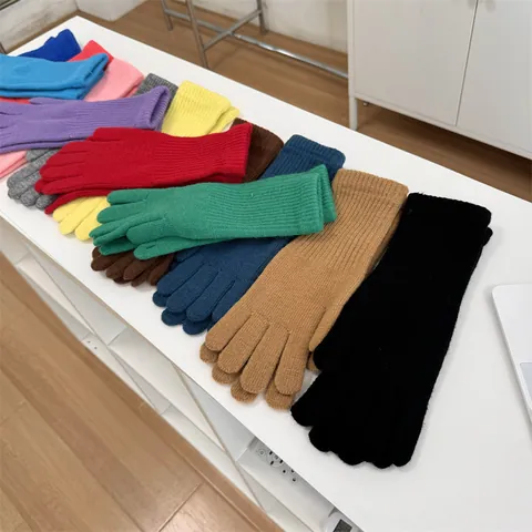 Women Knitted Acrylic Gloves Thermal Windproof Winter Outdoor Cycling Gloves Touch Screen Fingered Gloves Solid Color Gloves