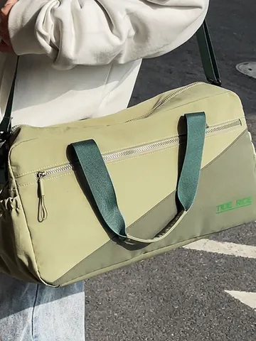 Women Large Capacity Waterproof Nylon Tote Bag Casual Travel Gym Bag Color Block Shoulder Handbag For Weekend Trip Fitness