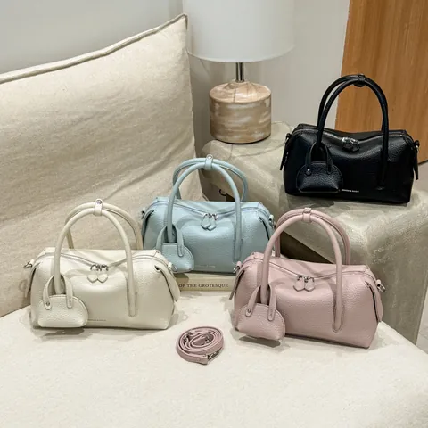 Women Fashion Litchi Pattern Boston Bag PU Leather Top Handle Crossbody Shoulder Bag Casual Daily Pillow Shaped Handbag