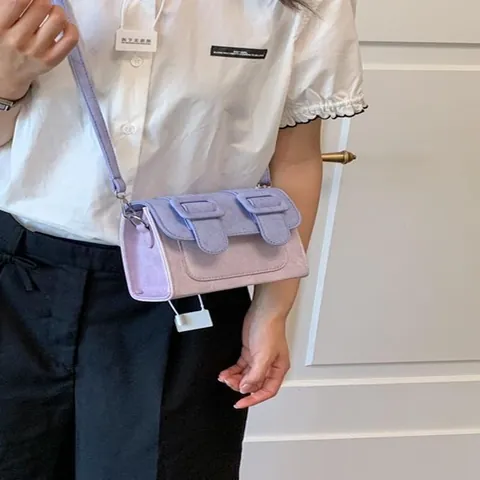 Niche Design Contrast Color Crossbody Bag For Women Fashion Small Square Shoulder Bag With Satin Scarf Flower Pendant Purse