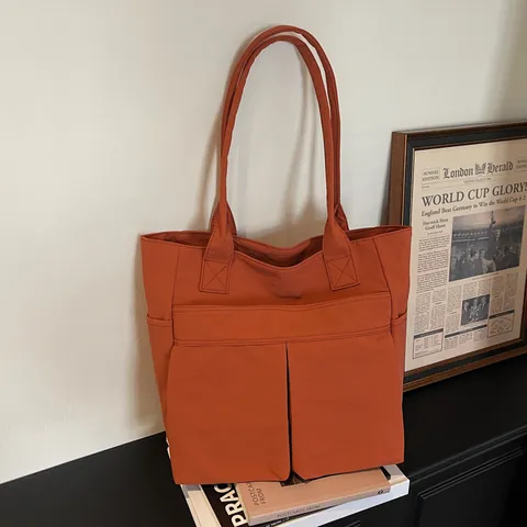 Women Large Capacity Canvas Tote Bag Casual Minimalist Shoulder Bag Solid Color Commuter Handbag Student Book Bag