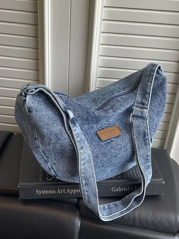 Women Washed Denim Hobo Bag Simple Niche Design Crossbody Bag Adjustable Shoulder Underarm Dumpling Bag Solid Color Casual Purse