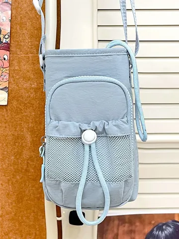 Borsa a Tracolla per Cellulare Mini da Donna in Stile Coreano in Poliestere Borsa Casual Con Tasca a Rete e Coulisse alla Moda