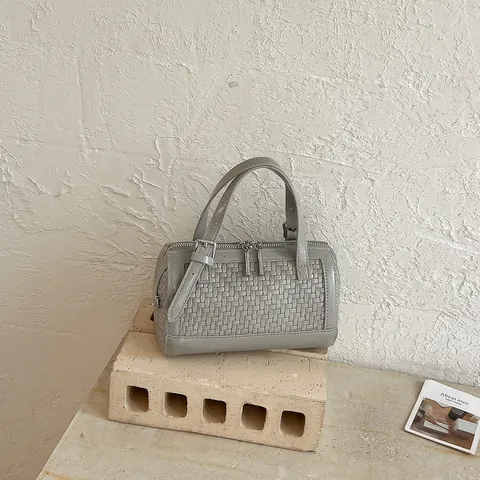 Borsa a Cuscino in Pelle PU con Motivo Intrecciato Casual da Donna Classica Elegante Cerniera con Manico Superiore Tracolla da Viaggio per il Tempo Libero
