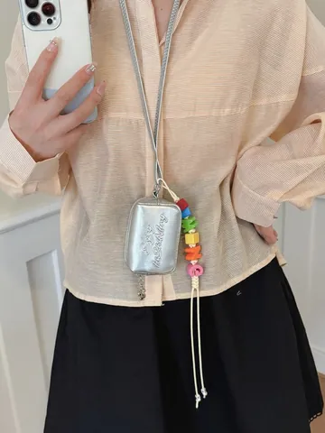Niche Design Mini PU Crossbody Bag With Colorful Letter Beads Embossed Square Bag Fashion Small Purse For Women Commuting