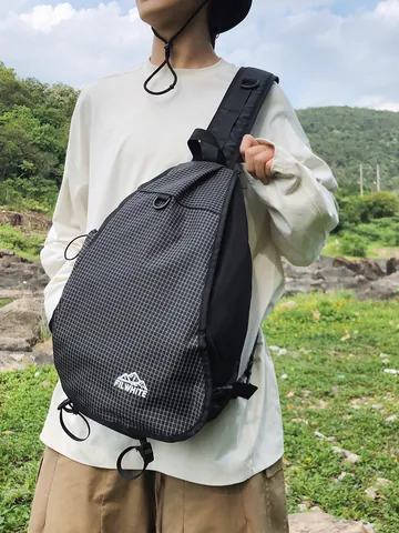 Large Capacity Outdoor Crossbody Bag For Men Women Lightweight Nylon Hiking Travel Sling Bag Grid Pattern Mountaineering Bag