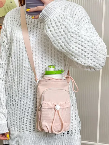 Borsa a Tracolla per Cellulare Mini da Donna in Stile Coreano in Poliestere Borsa Casual Con Tasca a Rete e Coulisse alla Moda