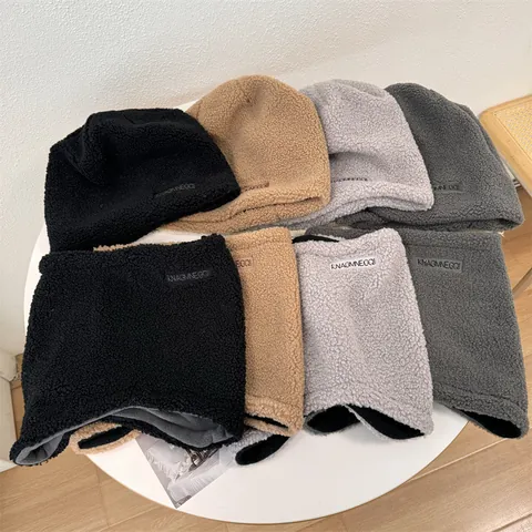 Ensemble Bonnet en Tricot Acrylique Hiver et Cache-col pour Hommes Femmes Doublé en Polaire Sherpa Épais Bonnet Slouchy