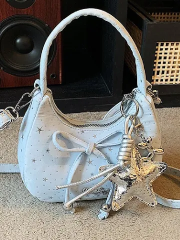 Damen Süße Schleife Umhängetasche Nische Stern Print Dumpling Bag Mode Schultertasche Mädchen Stil Nische Tasche Mit Sternanhänger