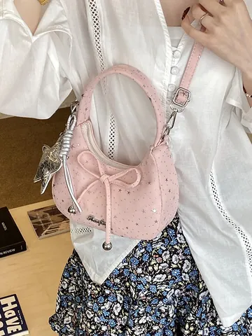Damen Süße Schleife Umhängetasche Nische Stern Print Dumpling Bag Mode Schultertasche Mädchen Stil Nische Tasche Mit Sternanhänger