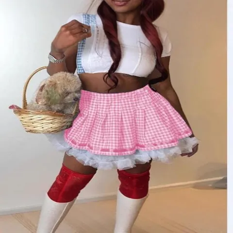 Dames Sexy Geruite Geplooide Minini-rok Met Kant Splicing Polyester Gingham Streetwear Feest Rok