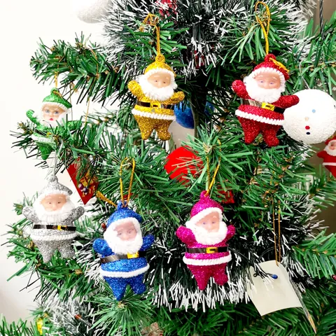Weihnachtsmann Ornamente Glitzer Rot Beflockt Kunststoff Anhänger Für Weihnachtsbaum Feiertag Party Deko