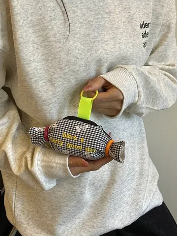 Koreanischer Stil Süßigkeiten Form Mini Handtasche Gingham Stoff Beutel Tasche Mit Buchstaben Stickerei Dekoration Damen Zubehör