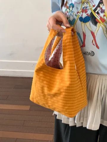 New Summer Women Casual Fabric Bucket Bag Fashion Plaid Tote Handbag With Heart Print Lining Large Capacity Commute Bag