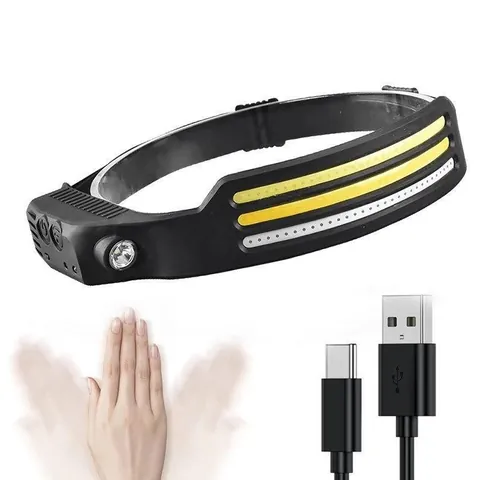 Outdoor Silicone COB LED Headlamp With Motion Sensor USB Rechargeable Waterproof Light For Running Fishing Camping Hiking