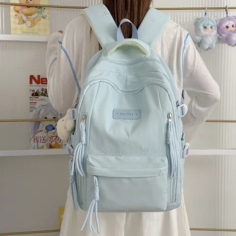 Schattige Schoolrugzak In Japanse Stijl Voor Meisjes Grote Capaciteit Nylon Studenten Boekentas Zoete Strik Borduurwerk Schoudertas