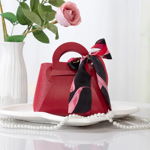 Mini Handtaschen Stil PU Leder Hochzeit Süßigkeiten Tasche Mit Schal Schleife Elegante Geschenkbox Für Partygäste