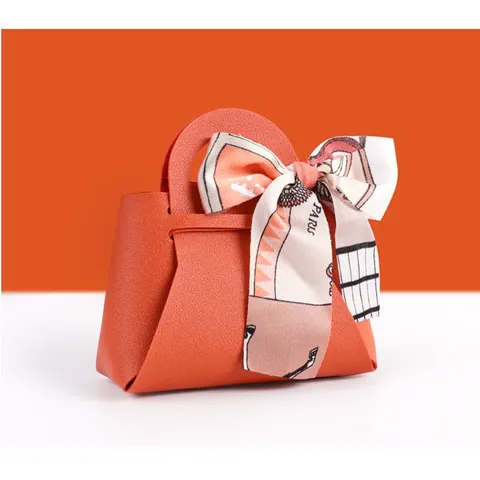 Mini Handtaschen Stil PU Leder Hochzeit Süßigkeiten Tasche Mit Schal Schleife Elegante Geschenkbox Für Partygäste