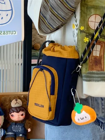 Women Fashion Bucket Bag Plaid Patchwork Printed Crossbody Bag Water Repellent Polyester Shoulder Bag With Woven Rope Strap Daily Casual Women Bag