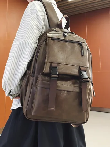Mochila Casual Vintage Gran Capacidad Cuero PU Retro Bolsa Escolar para Estudiantes Viaje Mochila para Portátil Hombre Mujer