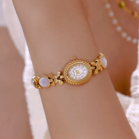 Reloj de Pulsera de Lujo para Mujer Aleación Oro Plata Con Incrustación de Concha de Nácar de Abalón Esfera Ovalada Retro Reloj de Joyería de Cuarzo para Mujer Regalo