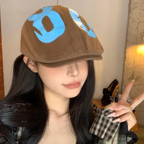 Amerikaanse Vintage Newsboy Cap Voor Heren Dames Streetwear Grafisch Bedrukte Platte Pet Verstelbare Retro Baskenmuts