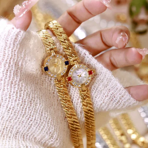 Reloj de Pulsera para Mujer French Vintage Lujoso de Aleación con Incrustaciones de Strass Reloj de Cuarzo Elegante para Damas