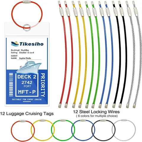 Waterproof Clear PVC Cruise Luggage Tags Vertical Identity Card Holder With Colored Steel Wire Loops For Travel Suitcases