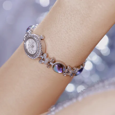 Reloj de Pulsera BS Bee Sister Vintage para Mujer Nácar de Abulón Moda Aleación Strass Cuarzo Analógico Joyería de Lujo