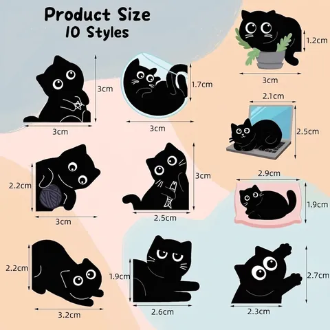 10 Pcs Cute Black Cat Magnetic Bookmarks Set Cartoon Animal Page Markers For Students Office School Stationery Supplies