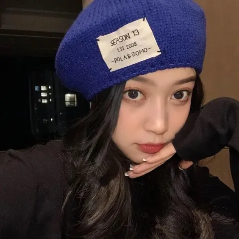 Acrylic Knitted Beret Hat For Women Autumn Winter Warm Painter Hat With Letter Patch Korean Style Student Slouchy Bonnet