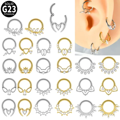 G23 Titanium Zirconia Septum Clicker Neusringen Voor Dames Heren Kroon Hart Blad Piercing Sieraden Goud Zilver Split Lichaamsring