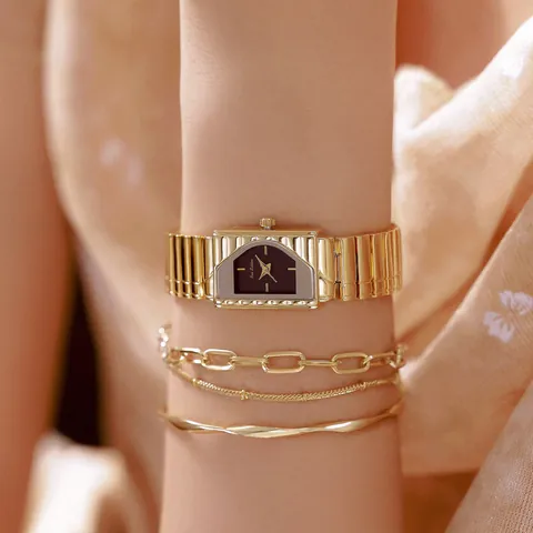Reloj de Pulsera de Cuarzo Rectangular Vintage Lujoso para Mujer Correa de Metal Estilo Tecla de Piano Joyería de Moda
