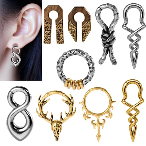 Poids d'Oreille en Acier Inoxydable et Bois Électroplaqué Tête de Cerf Symbole Infini Bijoux de Piercing Pour Hommes Femmes